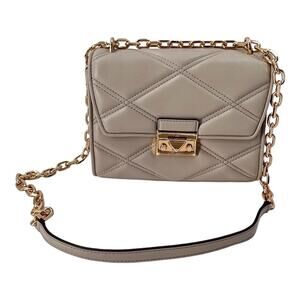 Michael Kors Serena Flap Shoulder Bag Light Sand Quilted Vegan Leather NEW $628